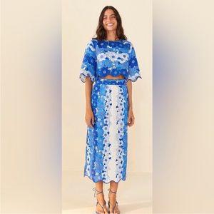 NWT Farm Rio Flower Stripes Off White Midi Skirt— Size XS